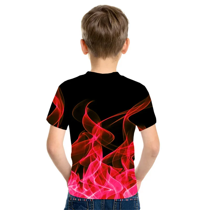 

Hot Summer New Boy Round Neck Short Sleeve T-shirt Turquoise Red Purple Flame 3D Printed Children's Leisure T-shirt Girl Tops