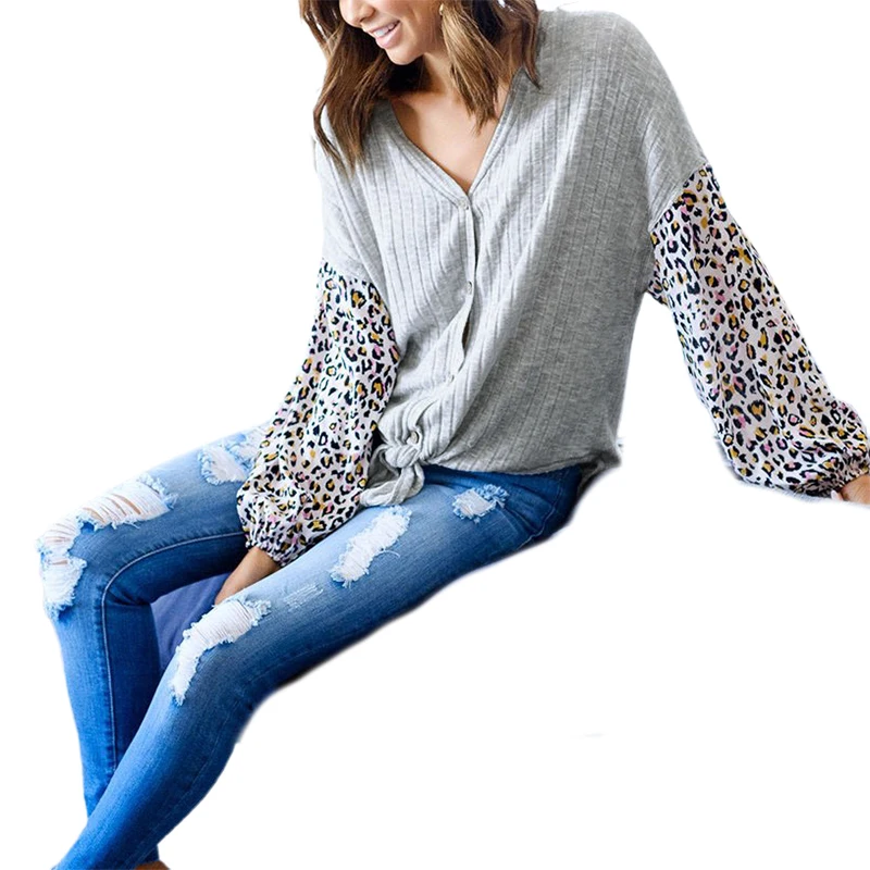 

Женский свободный кардиган с леопардовым принтом, повседневный трикотажный кардиган с длинным рукавом и v-образным вырезом, модель SJ3976M на о...
