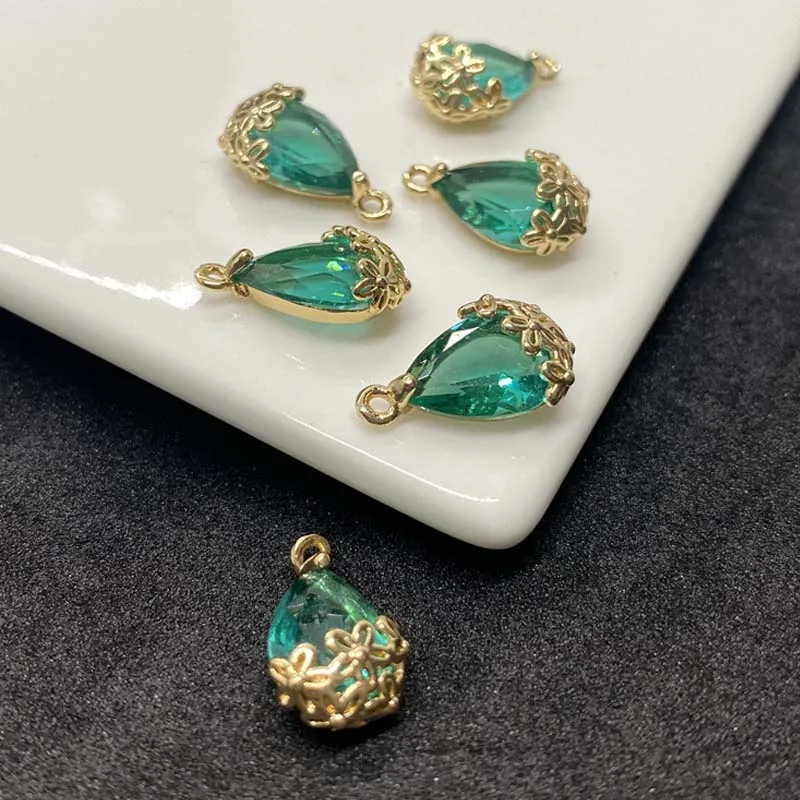 

Crystal Droplet Pendsnt Gold Copper Edge Waterdrop Glass Crystal Cubic Zircon Suspension Charms DIY Jewelry Making Findings