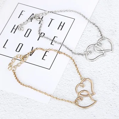 

Women Summer Peach Heart Double Heart Charm Anklet Summer Women Fashion Foot Metal Alloy Anklet Metal Accessories Gift