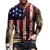 70 dropshipping american flag print men t shirt long sleeve skin friendly o neck slim fit pullover top male clothing