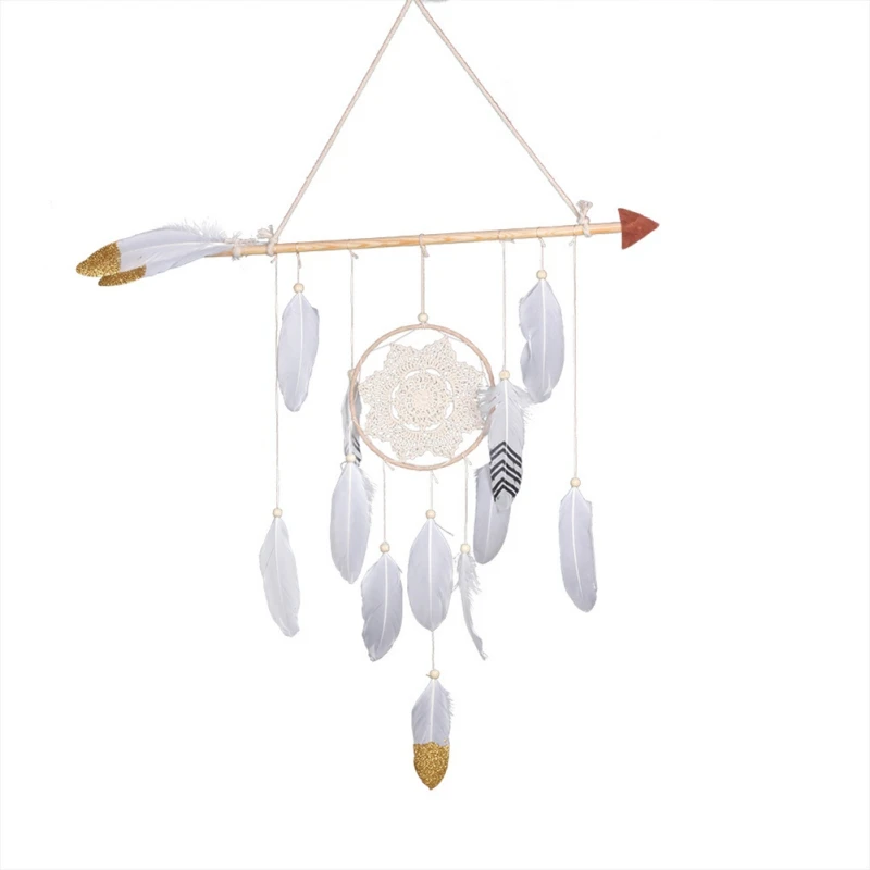 

Wind Chimes Feather Crafts Dream Net Catcher Brown Handmade Indian Dreamcatcher Net For Wall Car Hanging Valentine's Day Gift