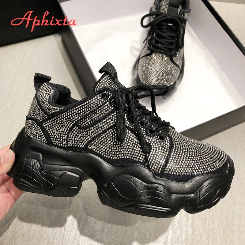 Aphixta/кроссовки на платформе с кристаллами Женская обувь спортивная дышащая для