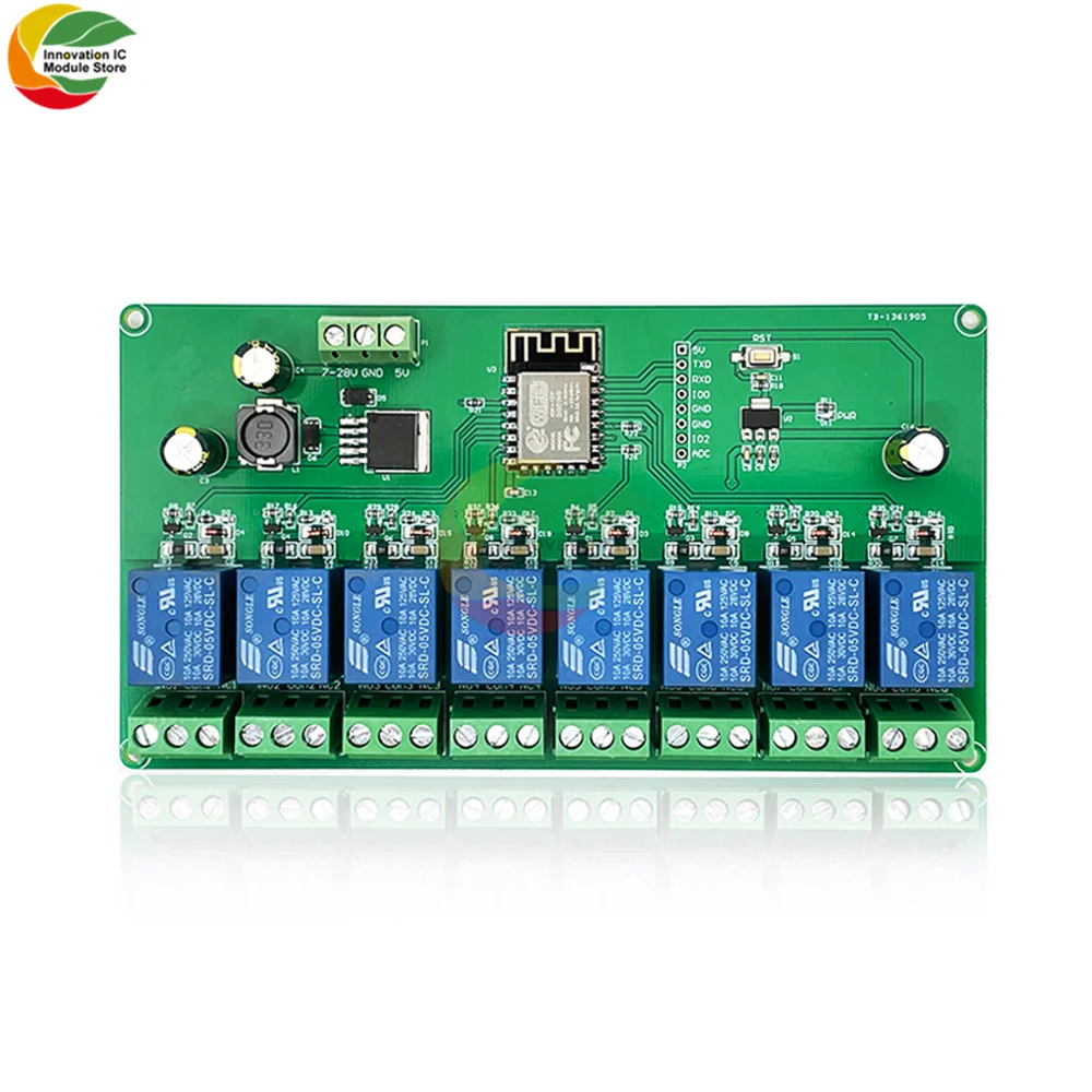 

ESP8266 EPS-12F Wireless WiFi Programmable Module 8 Channel Relay Shield Expansion Board for Arduino IOT DC 7 -28V/5V