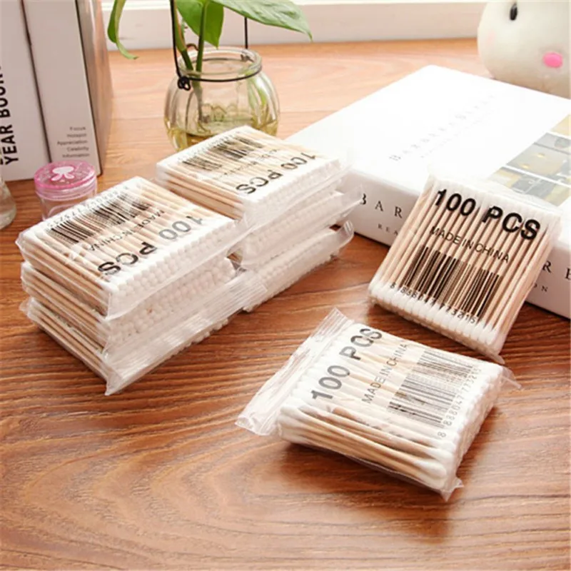 

Cotton Swabs 100PCS Wooden Stick Double-headed Cotton Swabs Sanitary Cotton Household Double-Headed Swabs Beauty Cotton Swabs