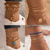 huatang boho snake pendant anklet set for women coorful beaded heart alloy bracelet female beach feet leg jewelry accessories