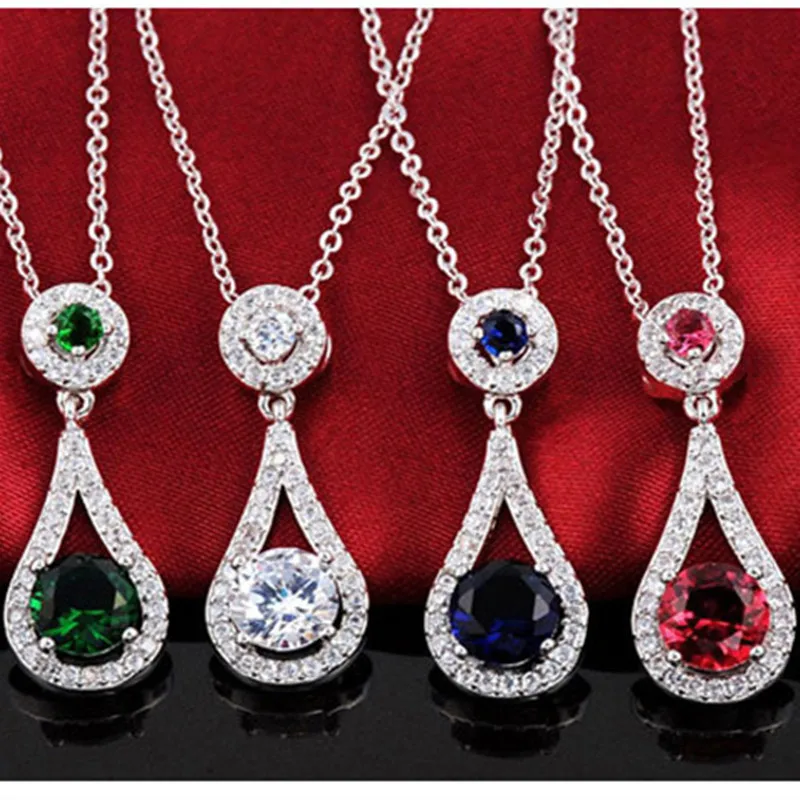 Женское ожерелье с подвеской из серебра 925 пробы синее зеленое красное подарок на