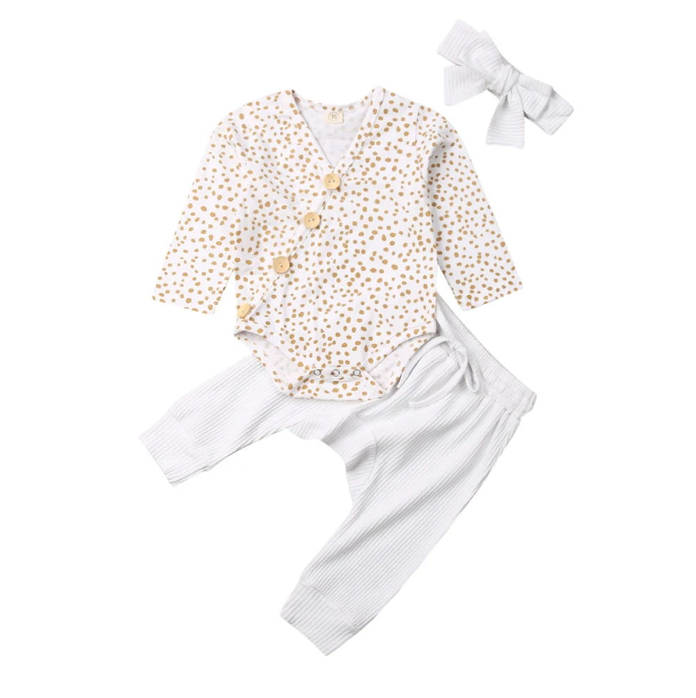 0-18M Infant Baby Girl Boy Knitted 3Pcs Sets Romper+Pants+Headband Casual Autumn Outfits Cotton Clothes Newborn | Детская одежда и