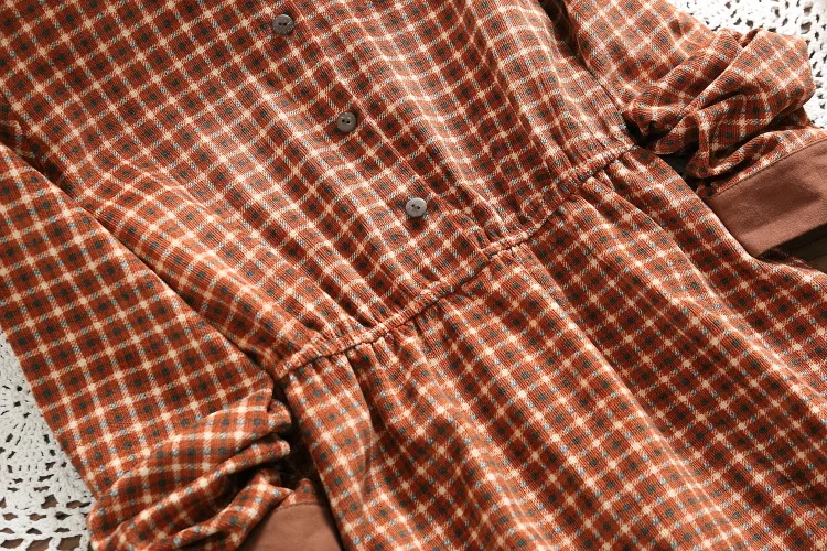 

2021 Spring Autumn New Women's Corduroy Plaid Dress Vintage Mid-length Long-sleeved Dress 130A