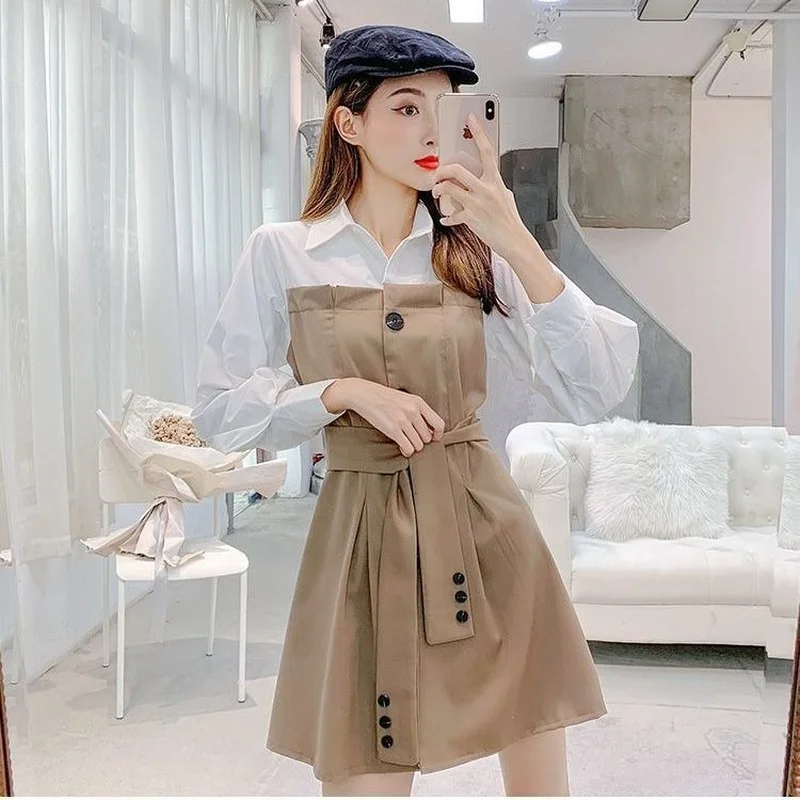 Женское мини-платье из двух частей с длинным рукавом и лацканами | Женская одежда