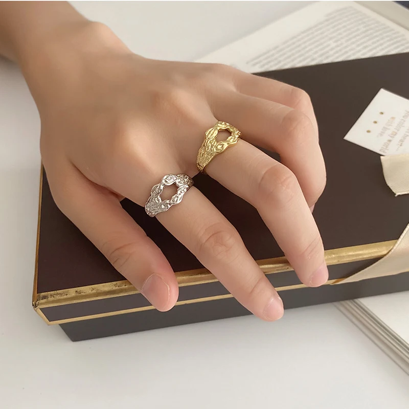 Amaiyllis s925 Sterling Silver Hollow Open Ring Personality Irregular Index Finger Ring For Women Silver 925 Jewelry