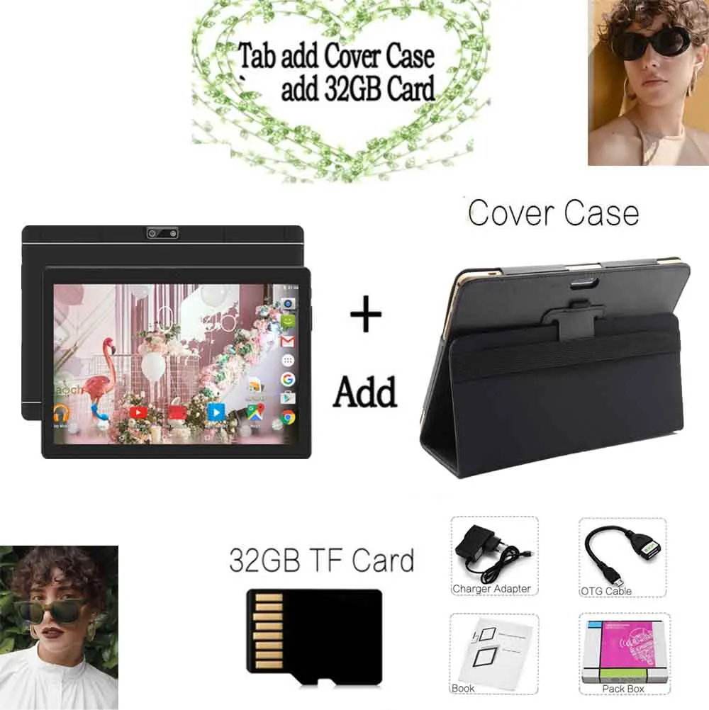 Add Holster 32GB TF BDF Топ планшет 10 дюймов планшетный ПК Android 7,0 Восьмиядерный 4 ГБ/64 Гб ips 4G Телефонный звонок планшет WiFi планшет на Android c Bluetooth 10,1 - Комплект: Add Holster 32GB TF