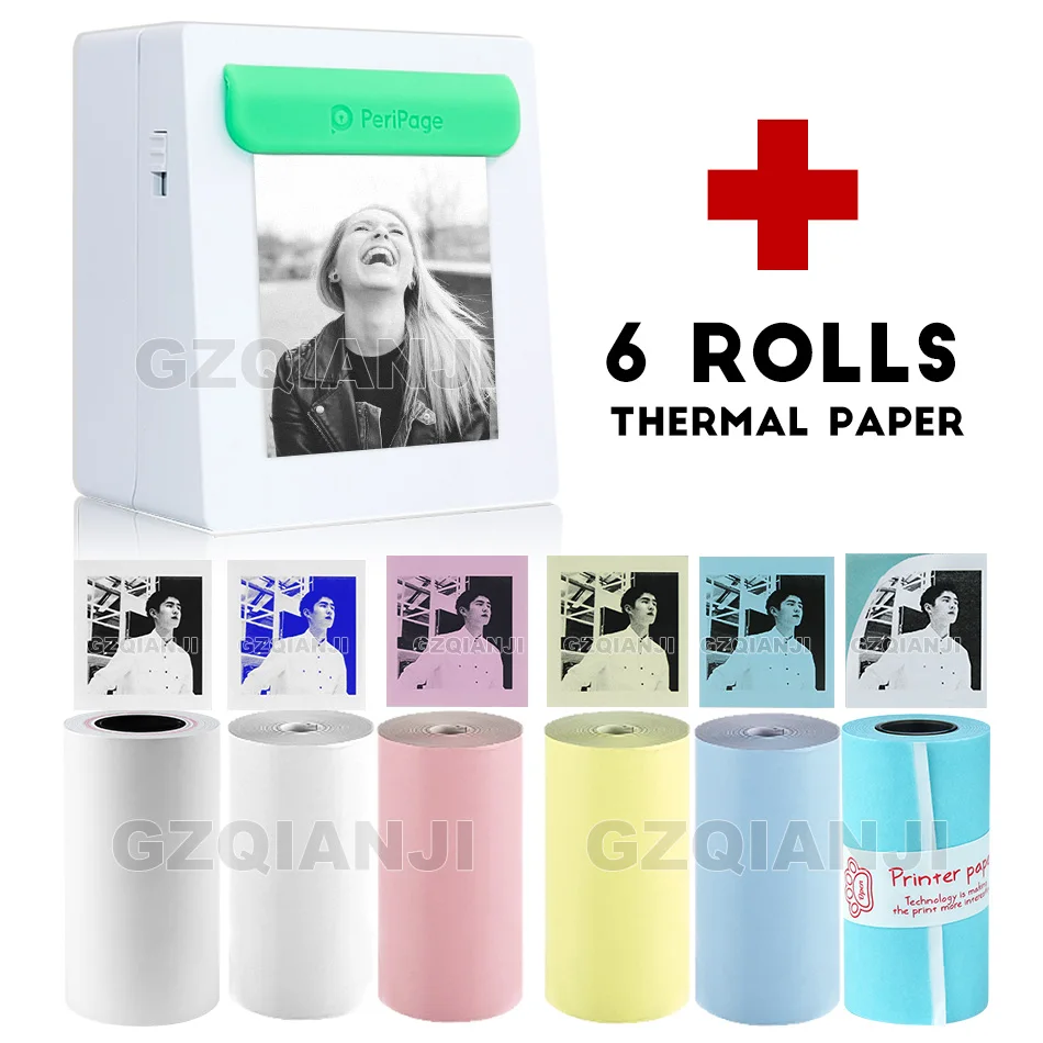 Add 6 Rolls Paper 203 точек/дюйм портативный Bluetooth принтер фото принтер мини принтер портативный фотографии принтер для мобильного телефона Android iOS Windows - Цвет: Add 6 Rolls Paper