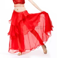 11 colors belly dance costume ruffles long skirt women maxi skirts 3 layers chiffon india oriental dance skirt performance wear