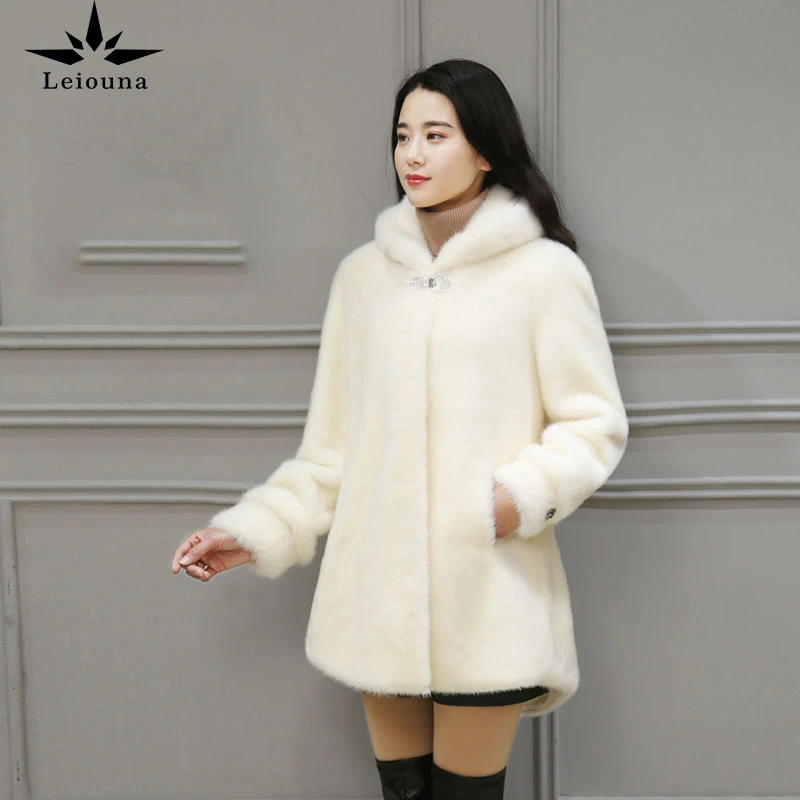 Leiouna Plus Size Fashion Autumn Winter New Fashion Parka Mink Fur Mink Coat Women Faux Fur Medium Long Fur Coat Female Overcoat