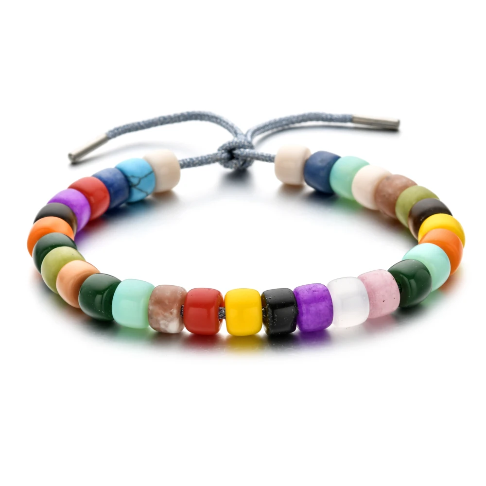 

ZMZY Natural Stone Beaded Bracelets For Men Women Adjustable Bracelet Rainbow Beads DIY Jewelry Boho New Design Gifts
