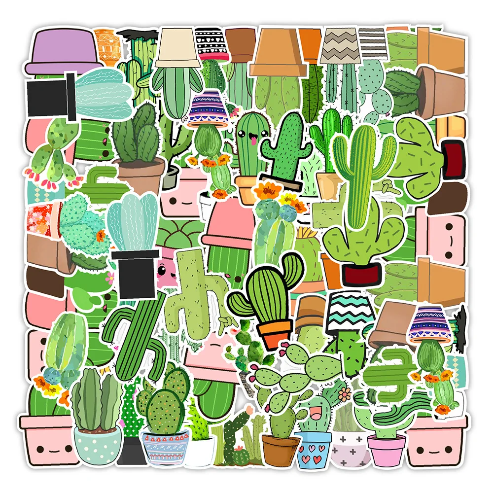 103050pcs cute cartoon green plant cactus graffiti stickers laptop guitar luggage fridge phone office sticker decal kid toy free global shipping