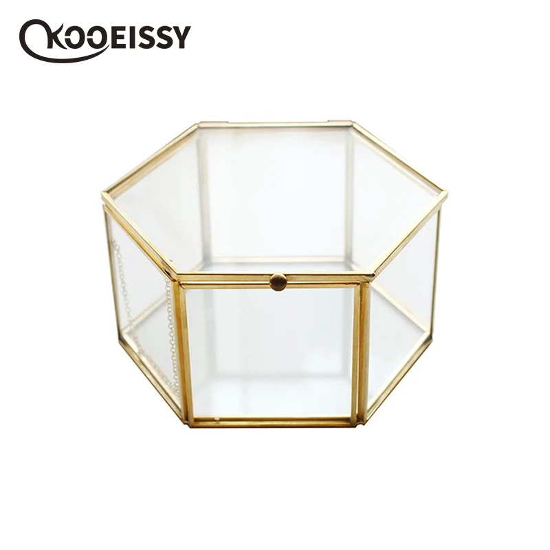 Винтажная прозрачная Свадебная коробка для колец с шестигранной металлической