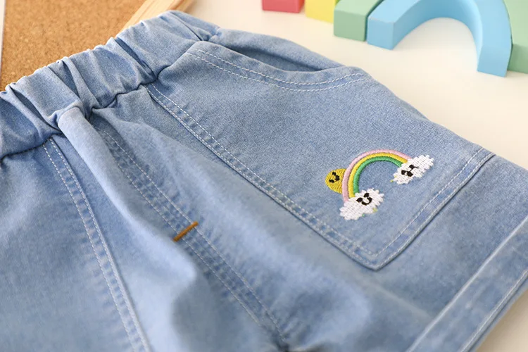 

Summer Kids Sets Boys Girls Fashion Clothes Sets Kids Cotton Rainbow Print T-shirt + Denim Shorts Two-piece Children's Clothing