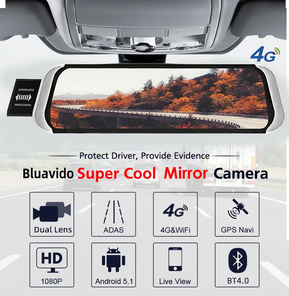 Bluavido 10 дюймов 4G Android зеркало заднего вида DVR 1080P Dash камера GPS навигация ADAS ночное видение двойной объектив Автомобильный видеорегистратор