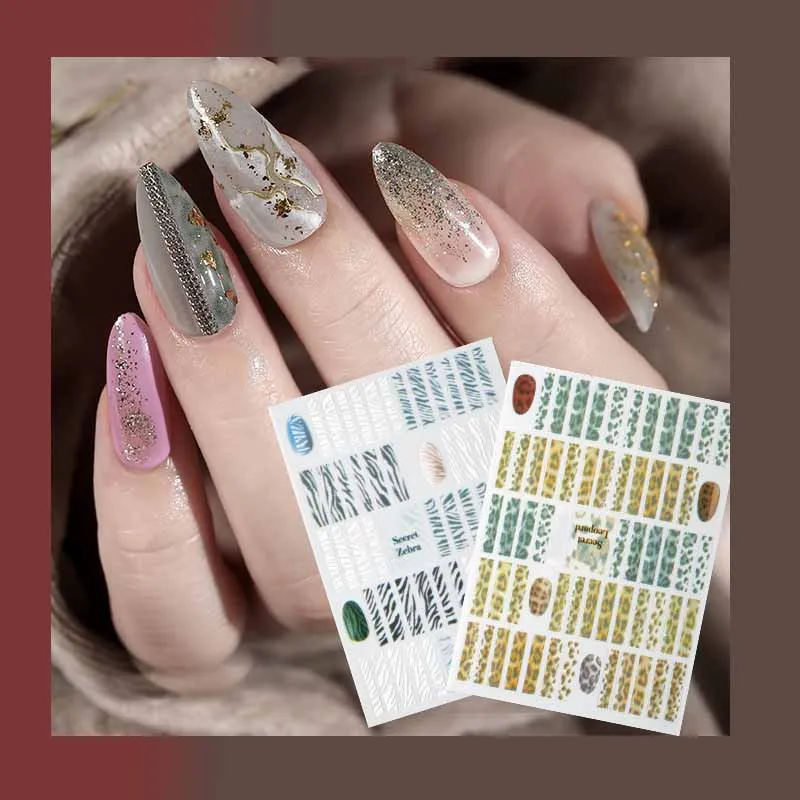 Новое поступление 3D наклейки для ногтей двухцветные Полоски зебры клейкие