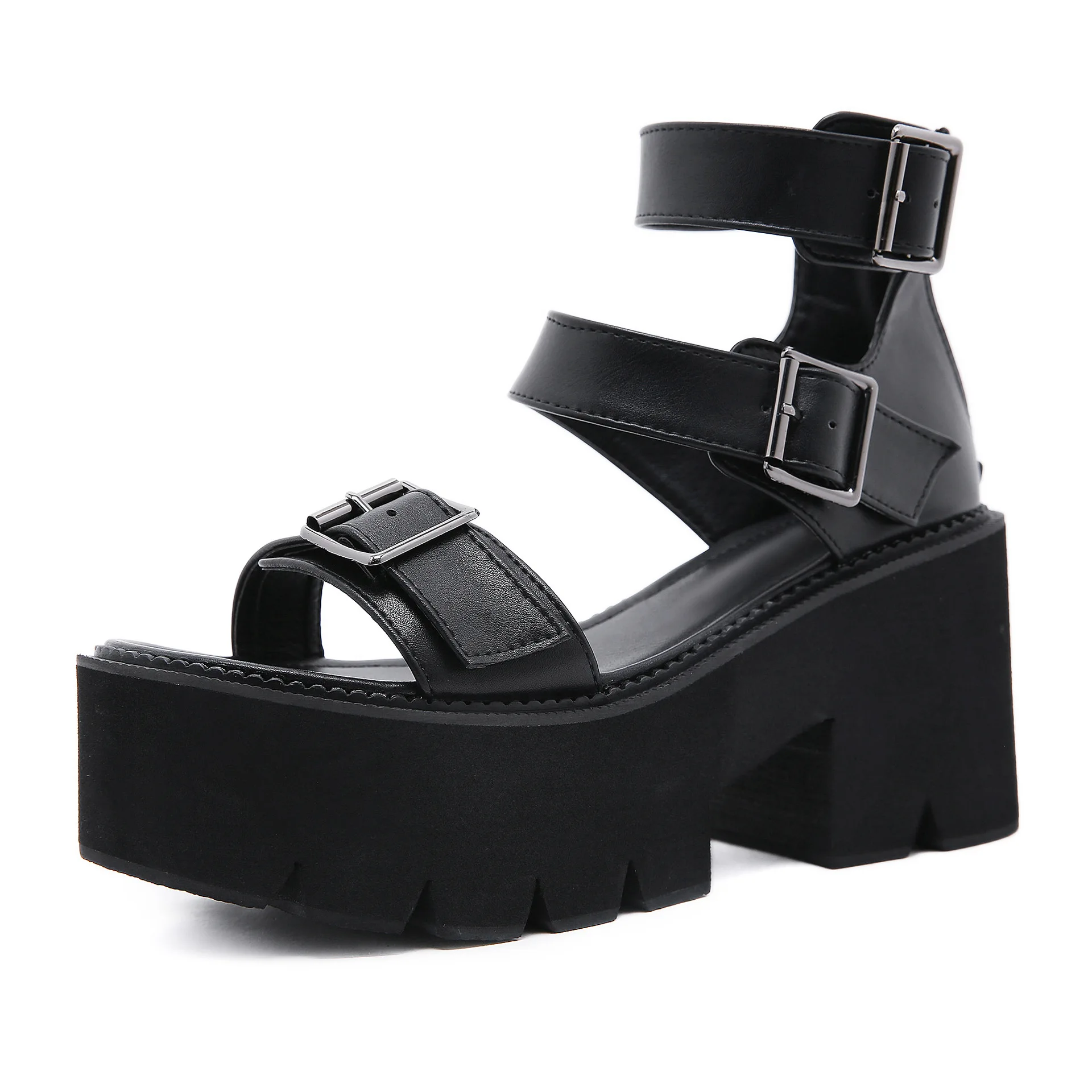 

35-42 Summer Fashion Ankle Strap Women Sandals Open Toe Platform Shoes Gladiators High Thick Heels Female Unique Party Shoes