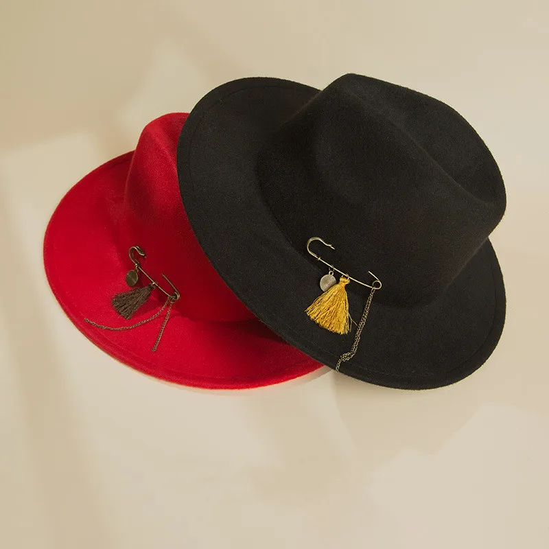 

Осень 2021, классические фетровые шляпы для мужчин и женщин, Мужские фетровые шляпы, мужские Бомберы, ремень, красная фетровая шляпа с широким...