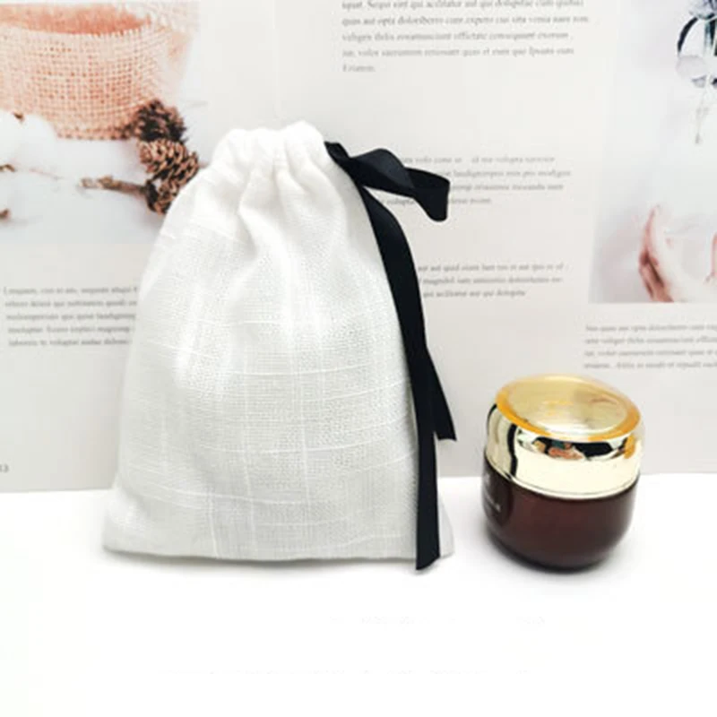 50pcs Jewelry Cotton Gift Bag With Black Ribbon 8x10cm Wedding Birthday Party Candy Pouch Jewelry Packaging Display&Pouches