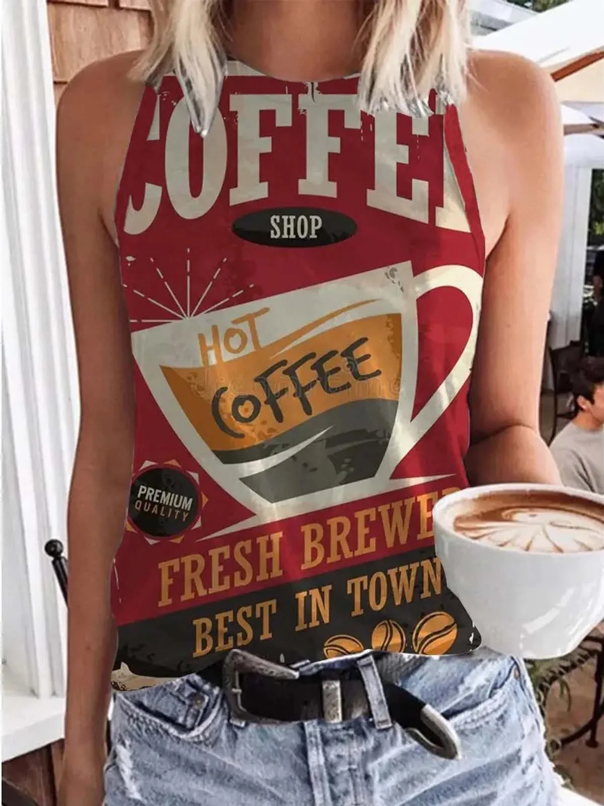 

Eversea Women Fruit Print Round Collar Fit Tanks Lady Summer Causal Vest Sleeveless Top