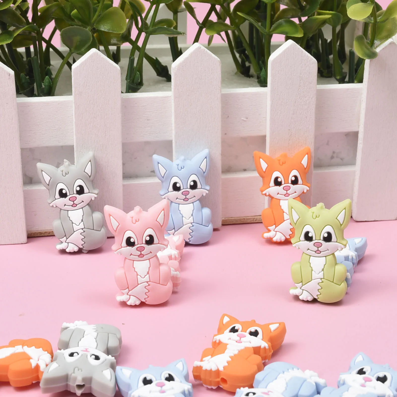 20 Uds Mini Fox cuentas beb&eacute;s accesorios para beb&eacute; accesorios para enfermeras beb&eacute; juguetes mordedor para los dientes libre de BPA calidad alimentaria perlas-4
