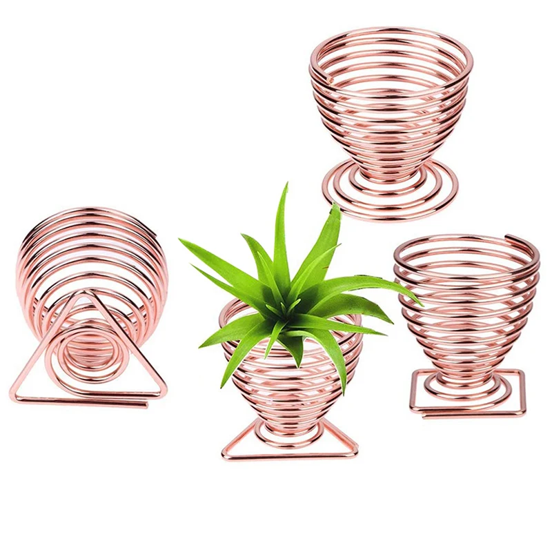 Air Plant Overhead Planting Stand Flower Pot Plant Display Rack, Live Tropical Plants, 4 Pieces, Rose Gold