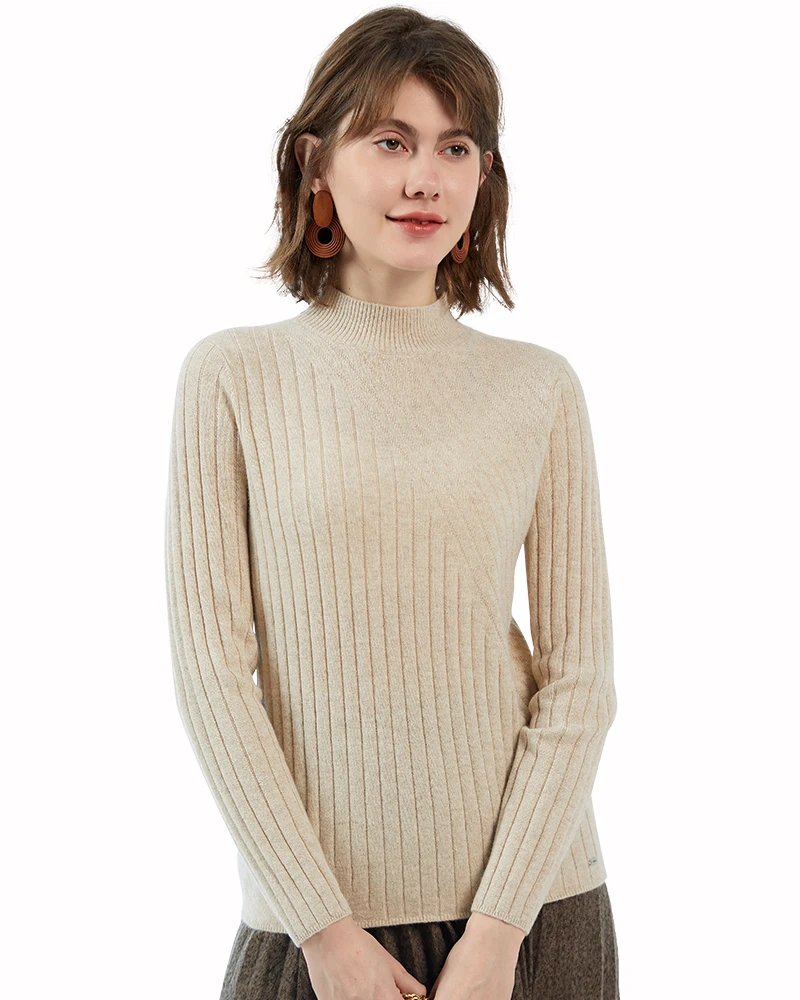 

Zhili Women's 100% Pure Cashmere Ribbed Knit Mock Neck Sweater
