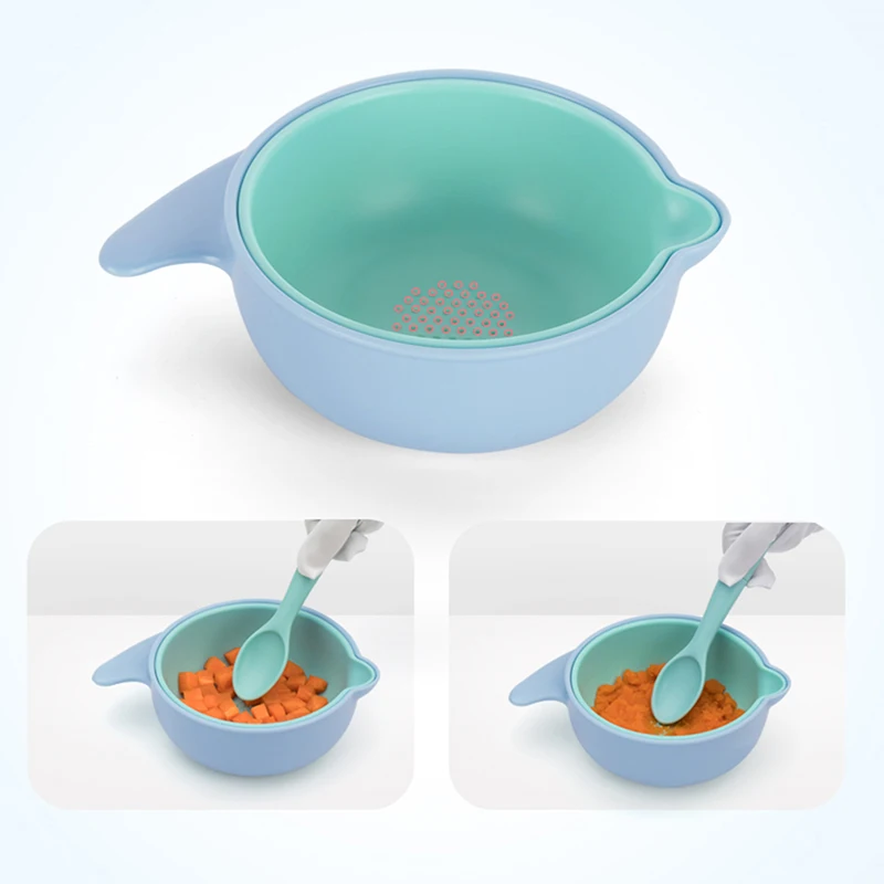

Baby Feeding Bowl Double Training Bowl Spoon Learning Dishes With Suction Cup Children Dinnerware Set Kids Dinner Bowl