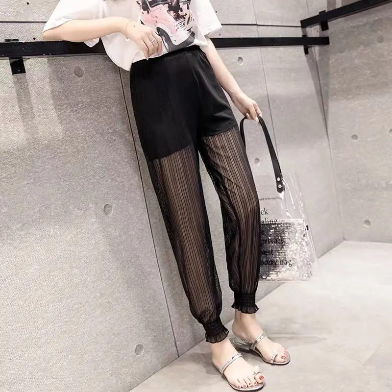 2020 Летние повседневные женские брюки прозрачные сексуальные модные черные