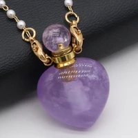 natural semi precious stone amethyst heart shaped perfume bottle boutique pendant making diy fashion charm necklace jewelry
