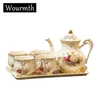 wourmth european large capacity coffee pot and cups set ceramic tray hand painted phnom penh teacup coffeware set porcelain gift