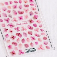 1pcs nail stickers pink flowers 3d embossed nail stickers frosted thin transparent nail decal decoration tool