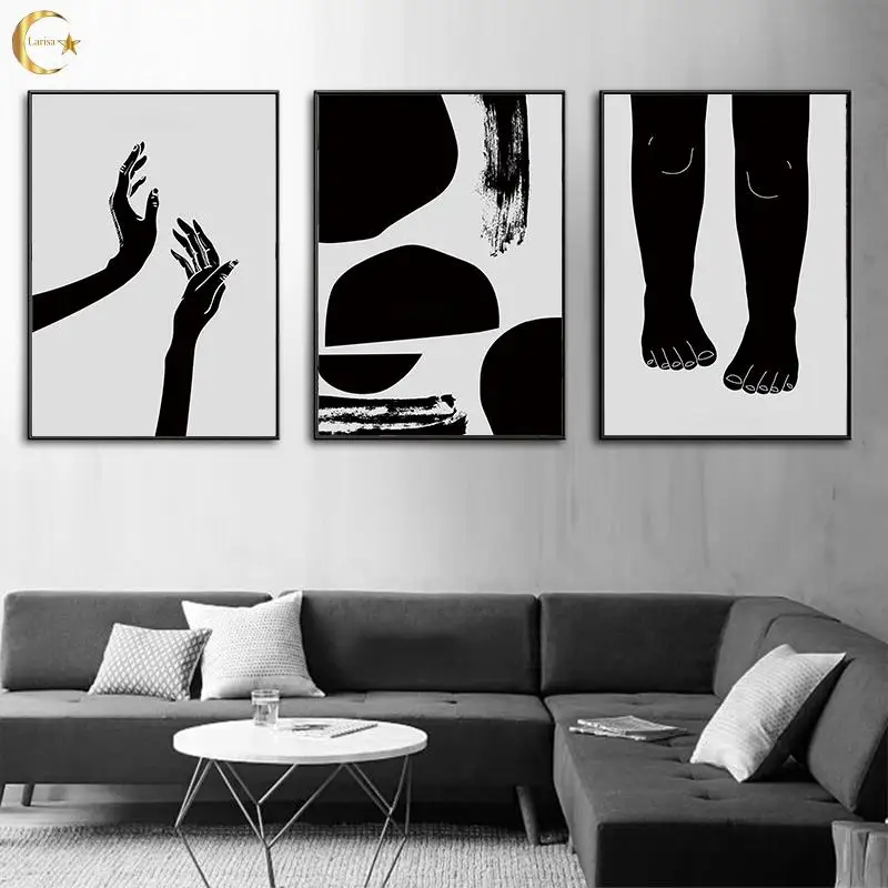 

Abstract Body Lines Canvas Painting Black Curves Hand Feet Posters and Prints Wall Art Pictures for Living Room Decor
