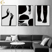 abstract body lines canvas painting black curves hand feet posters and prints wall art pictures for living room decor