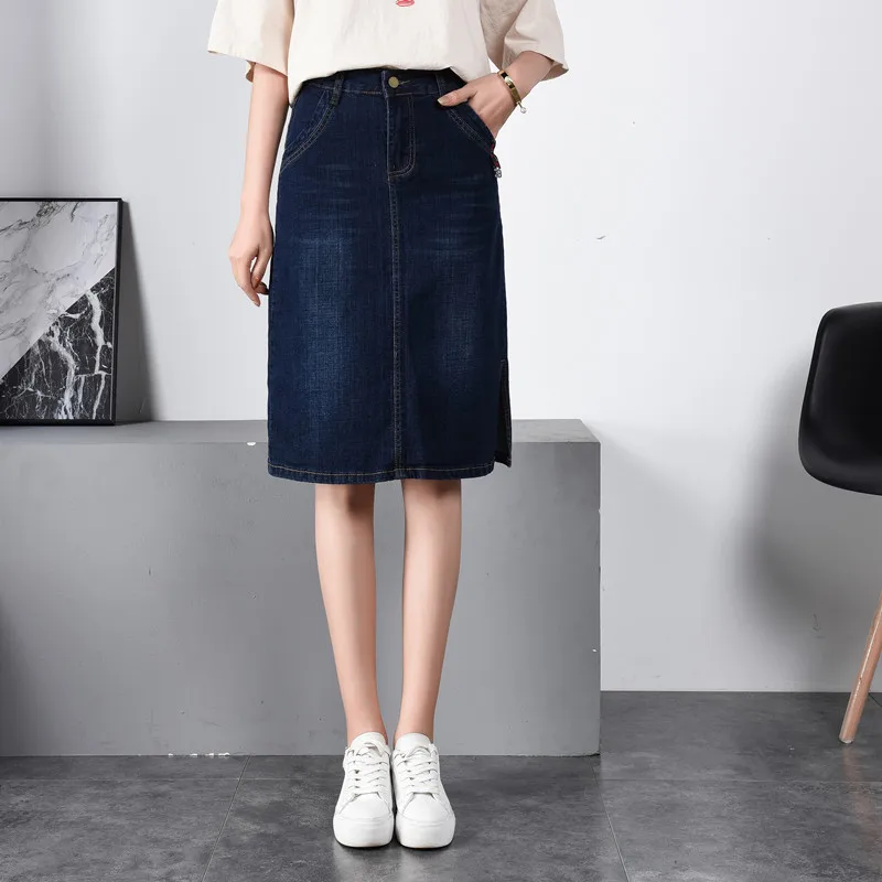 

New Fashion High Quality Extra Large Women Skinny Denim Wrap Hip Skirt Casual Knee-length Plus Size S M L XL 2XL 3XL 4XL 5XL 6XL