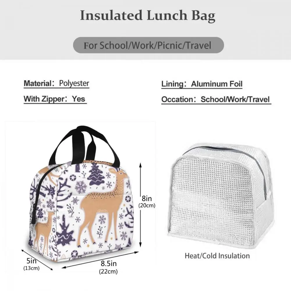 

Portable Lunch Bag Forest Owl Deer Foxes Trees And Snowflakes Thermal Insulated Bento Pouch Lunch Container Food Storage Bag