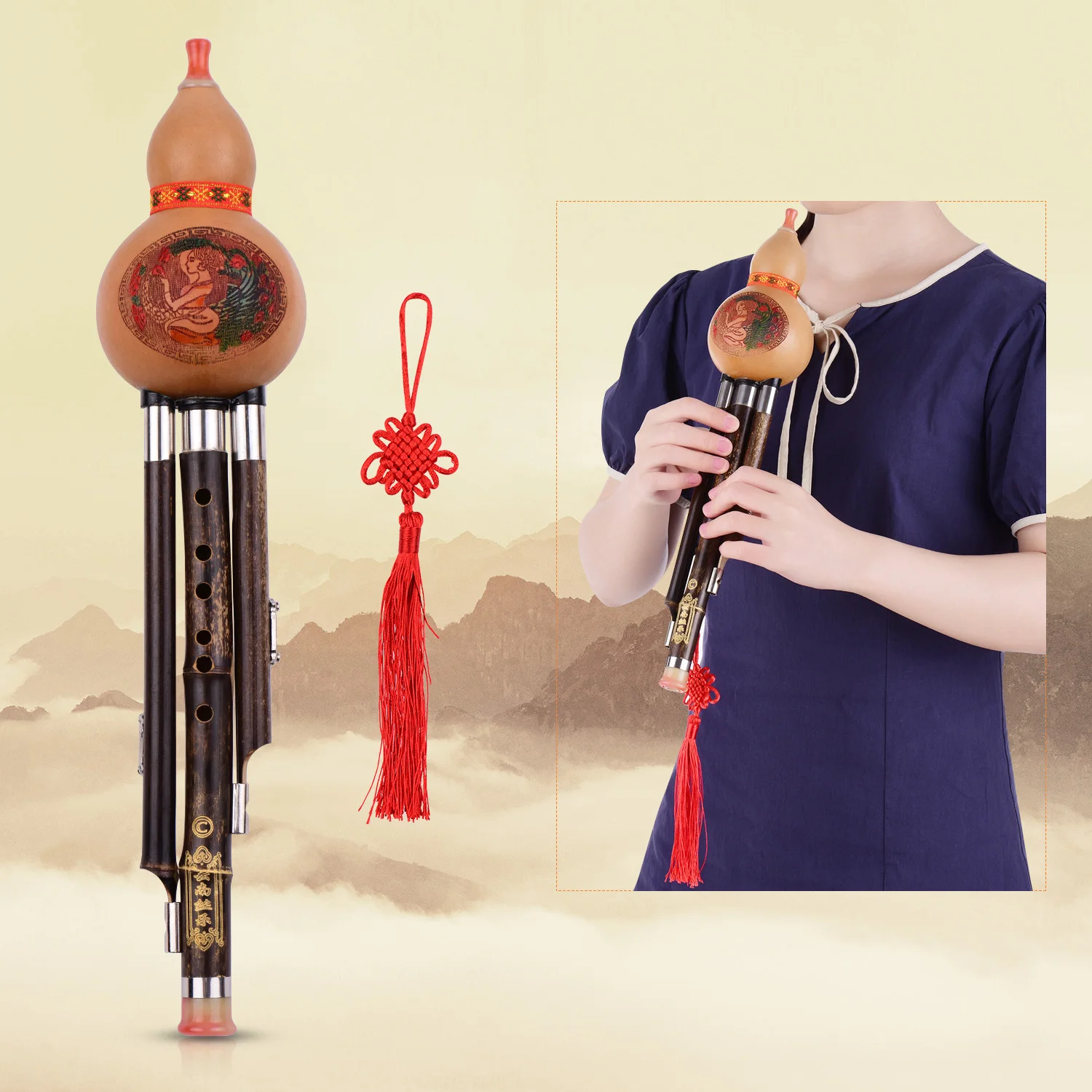 3 тона C-Key Hulusi Тыква Cucurbit Flute черные бамбуковые трубки для начинающих Китайский