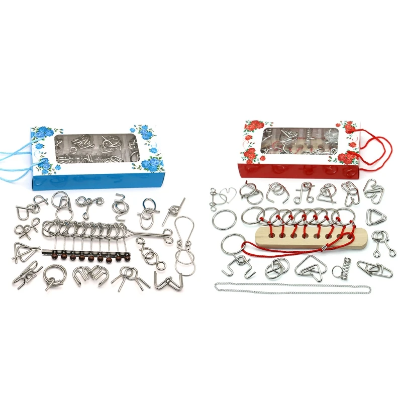 

Butebuy 18Pcs Metal Wire Puzzle Set IQ Mind Brain Teaser Link Unlock Interlock Game Gifts for Kids Eeducational Adults Toys WXTD