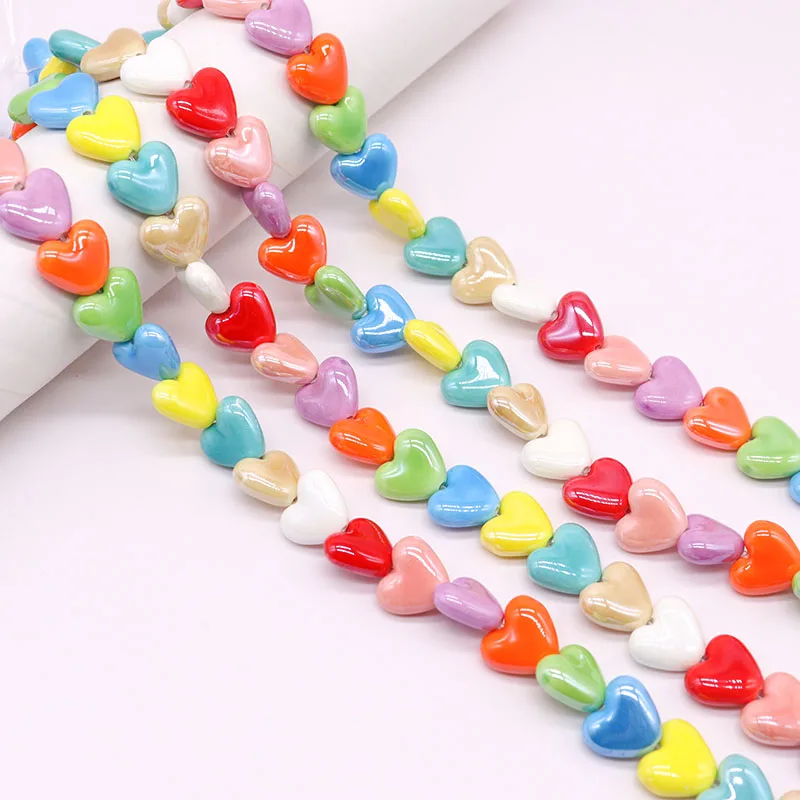 

Colorful Flat Heart Ceramic Beads For Jewelry Making Necklace Bracelet 13x15mm Mixed Color Love Porcelain Spacer Beads Wholesale