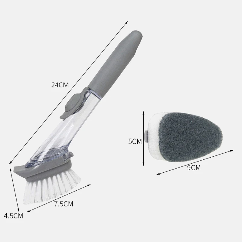 

4 Head Automatic liquid addition sponge dishwashing brush long handle wash brush artifact non-stick oil kitchen cleaning brush