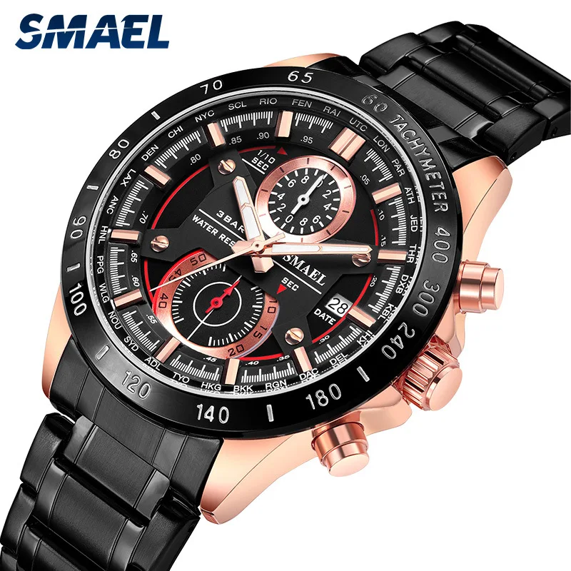 Мужские кварцевые часы SMAEL Брендовые Часы со стальным ремешком