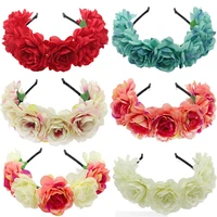 new fashion women bride flowers headband mexican style rose flower crown hairband ladies elastic hair head hoop hair accessories