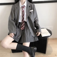 autumn student mori girl blazer suit short skirt suit two piece high waist pleated skirt college uniform skirt suits gift tie
