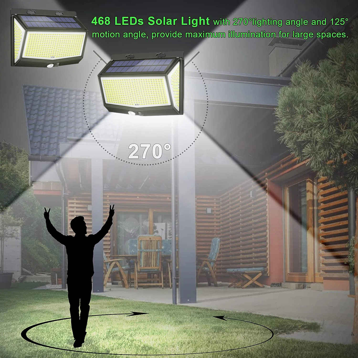 468 Solar LED Light Outdoor 3 Modes Lamp with Motion Sensor Waterproof Sunlight Steet for Garden | Освещение