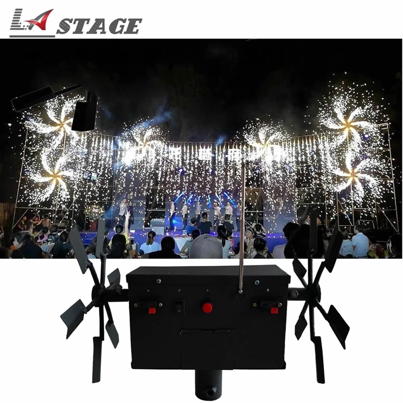 

Free Shipping Double Wheel Windmill Remote Control Stage Spinning Cold Fountain Fire Machine For Party